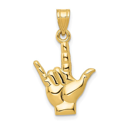 10K Gelbgold Poliert I Liebe You Hand/sign Language Charm