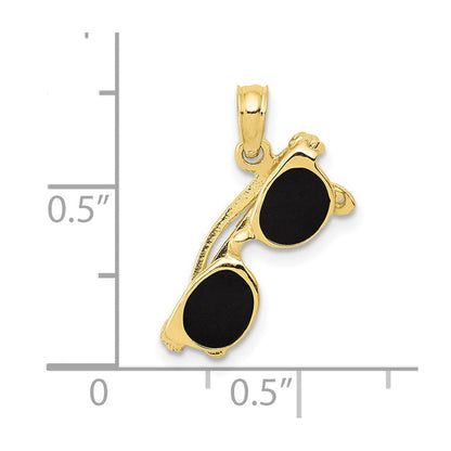 10K Gelbgold 3-d Schwarz Emailliert Beweglich Sunglasses Anhänger