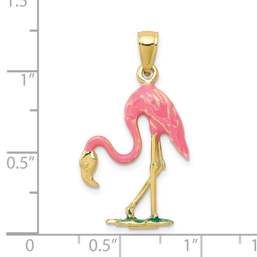 10K Gelbgold Emailliert 3-d Rosa Flamingo Anhänger