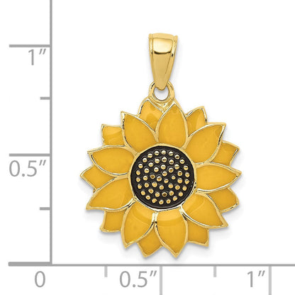 10K Gelbgold Emailliert Sonnenblume Anhänger