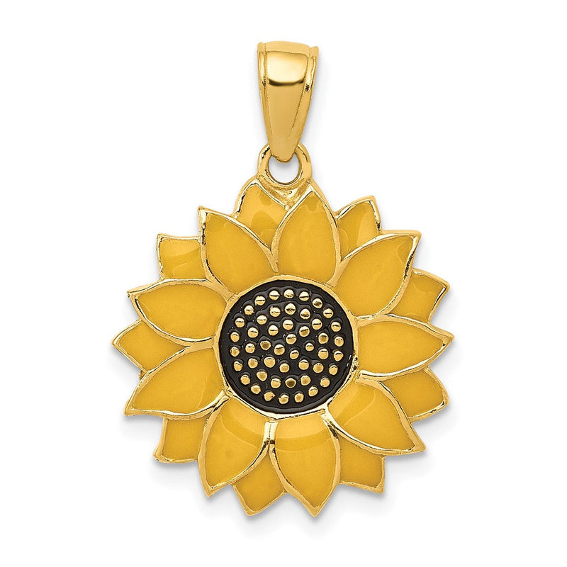 10K Gelbgold Emailliert Sonnenblume Anhänger