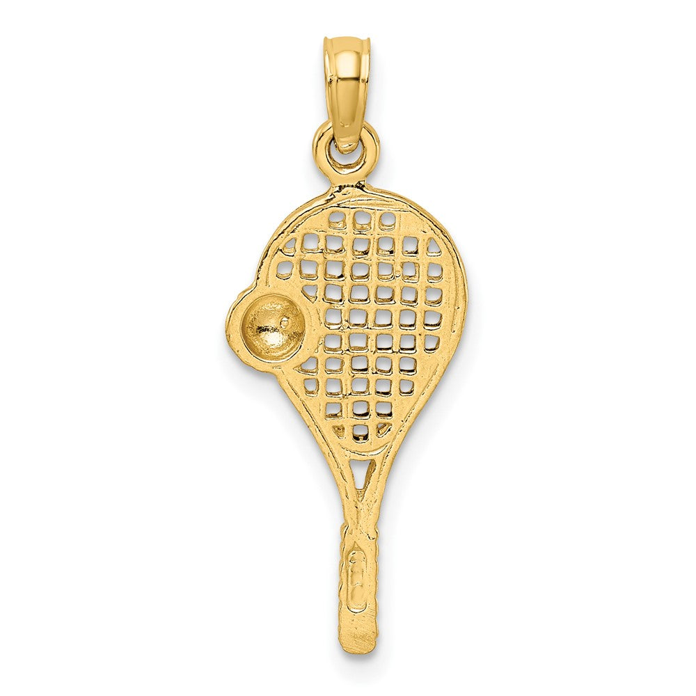 10K Gelb mit Rhodium Poliert Tennis Schläger Anhänger