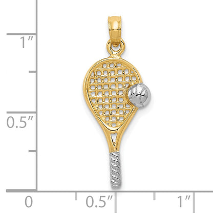 10K Gelb mit Rhodium Poliert Tennis Schläger Anhänger