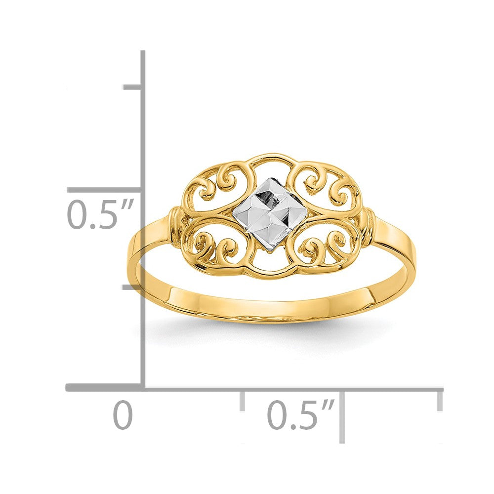 10K Gelb mit Rhodium 10K Filigran Ring