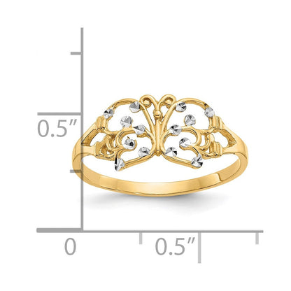 10K Gelb mit Rhodium mit Rhodium Diamantiert Schmetterling Ring
