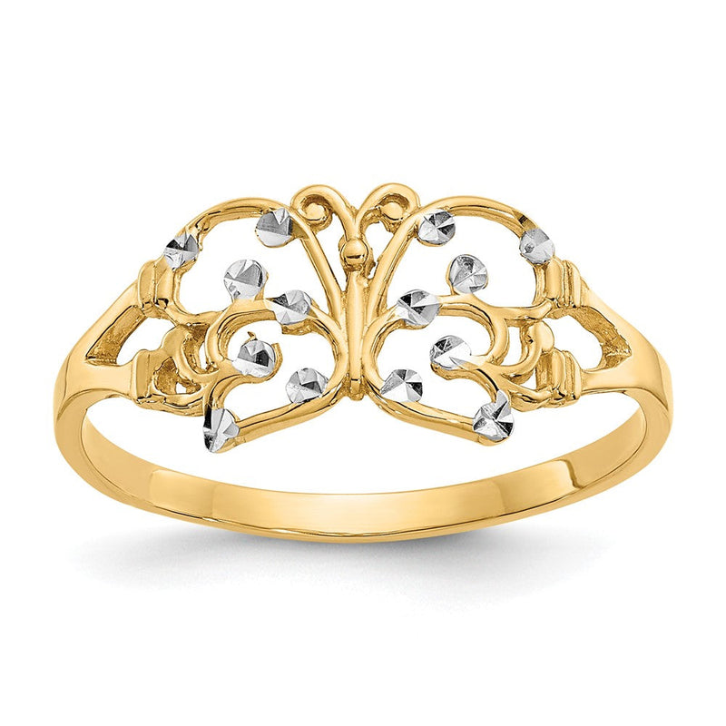 10K Gelb mit Rhodium mit Rhodium Diamantiert Schmetterling Ring