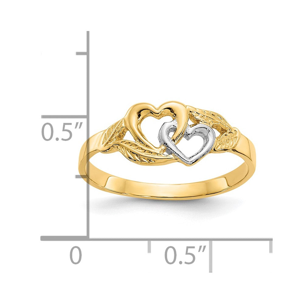10K Gelb mit Rhodium 10K & Weiß Rhodium Poliert 2 Herzen Ring