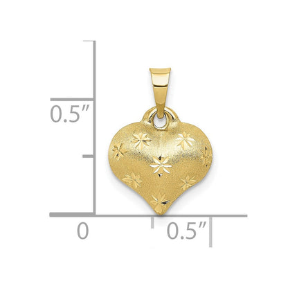 10K Gelbgold 10K Poliert & Satiniert Diamantiert 3-d Gewölbt Herz Anhänger