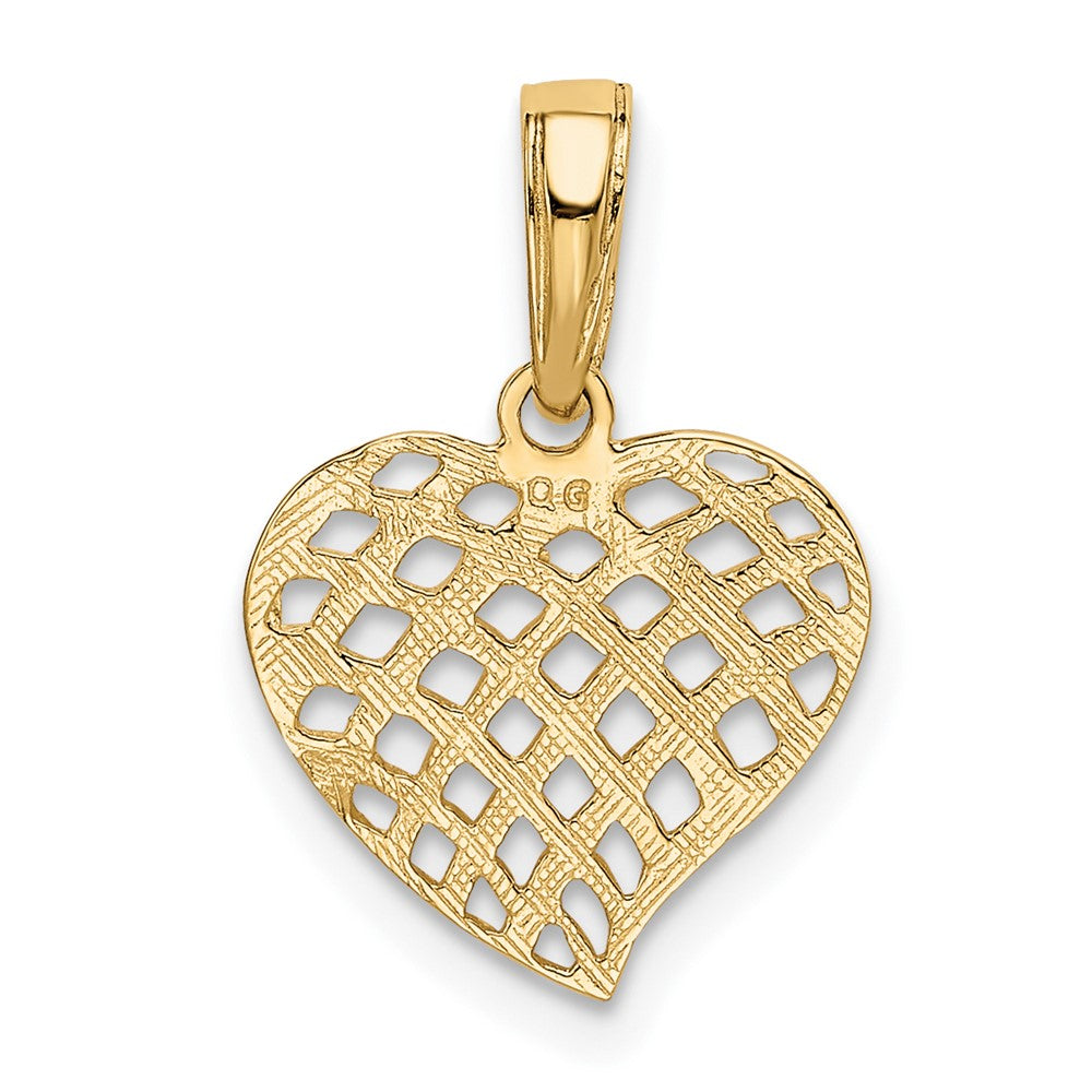 10K Gelbgold 10K Poliert Korb Weave Muster Herz Anhänger