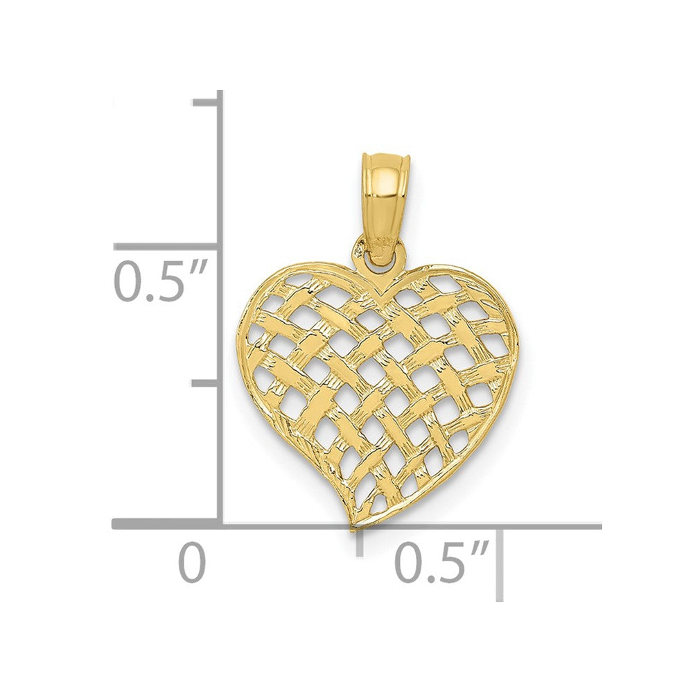 10K Gelbgold 10K Poliert Korb Weave Muster Herz Anhänger