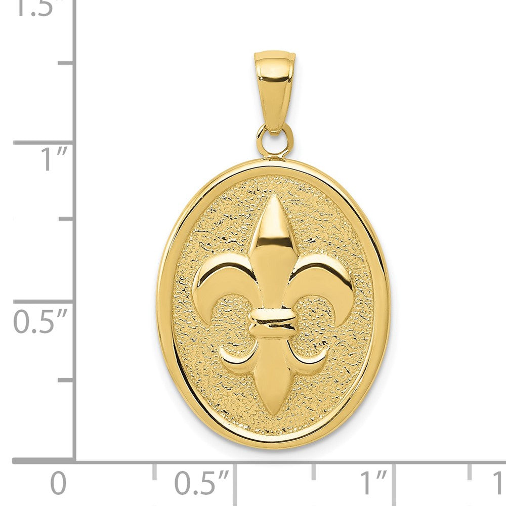 10K Gelbgold Fleur-de-lis auf Oval Disk Anhänger