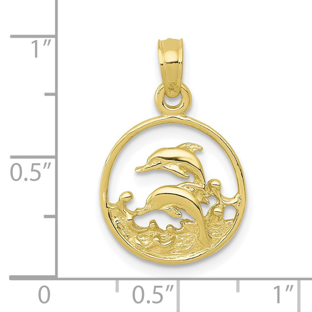 10K Gelbgold 10K Doppelt Delfin Kreis Anhänger