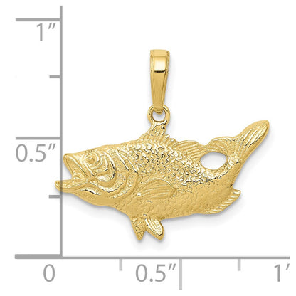 10K Gelbgold Offen Mouthed Barsch Fisch Anhänger