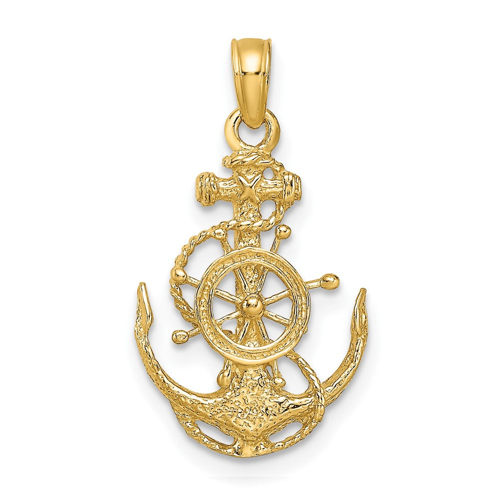 10K Gelbgold Klein Anker mit Rad Anhänger