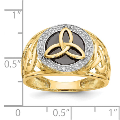 10K Gelb mit Rhodium 10K und Rhodium Onyx Diamant Dreifaltigkeit Ring