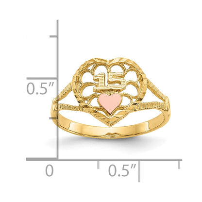 10K Bicolor 10K Diamantiert 15 Herz Ring