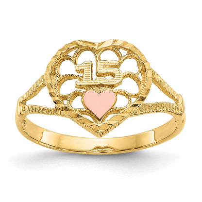 10K Bicolor 10K Diamantiert 15 Herz Ring