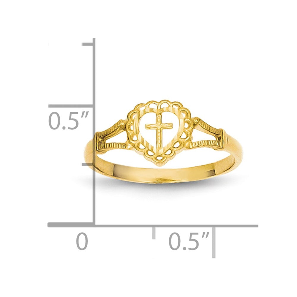 10K Gelbgold 10K Diamantiert Childs Herz & Kreuz Ring