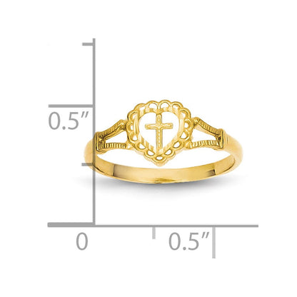 10K Gelbgold 10K Diamantiert Childs Herz & Kreuz Ring
