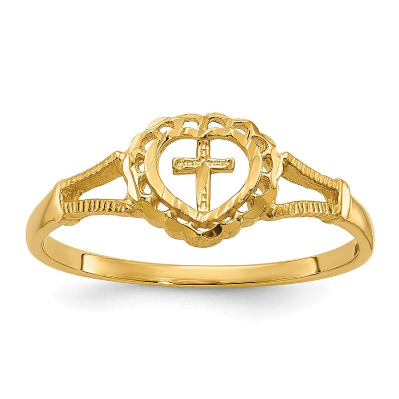 10K Gelbgold 10K Diamantiert Childs Herz & Kreuz Ring