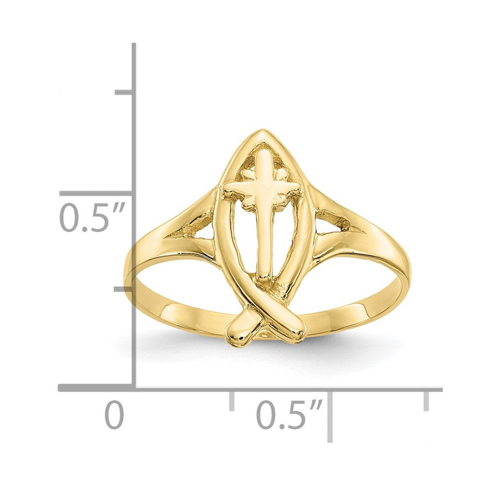 10K Gelbgold Ichthus mit Kreuz Ring