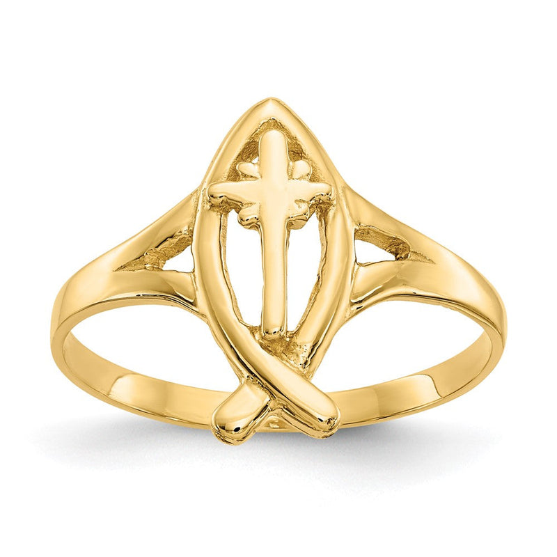 10K Gelbgold Ichthus mit Kreuz Ring