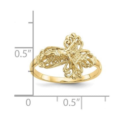 10K Gelbgold 10K Diamantiert Kruzifix Ring