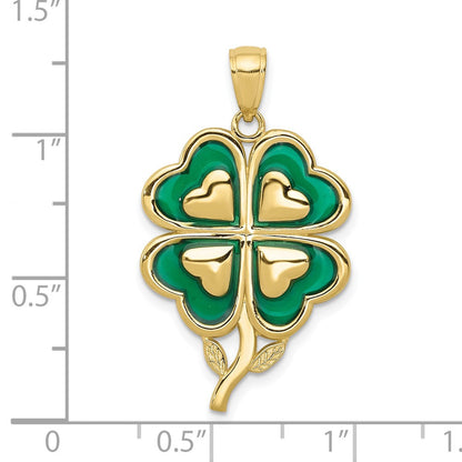 10K Gelbgold 10K 4-leaf Klee Anhänger mit Emailliert Tips