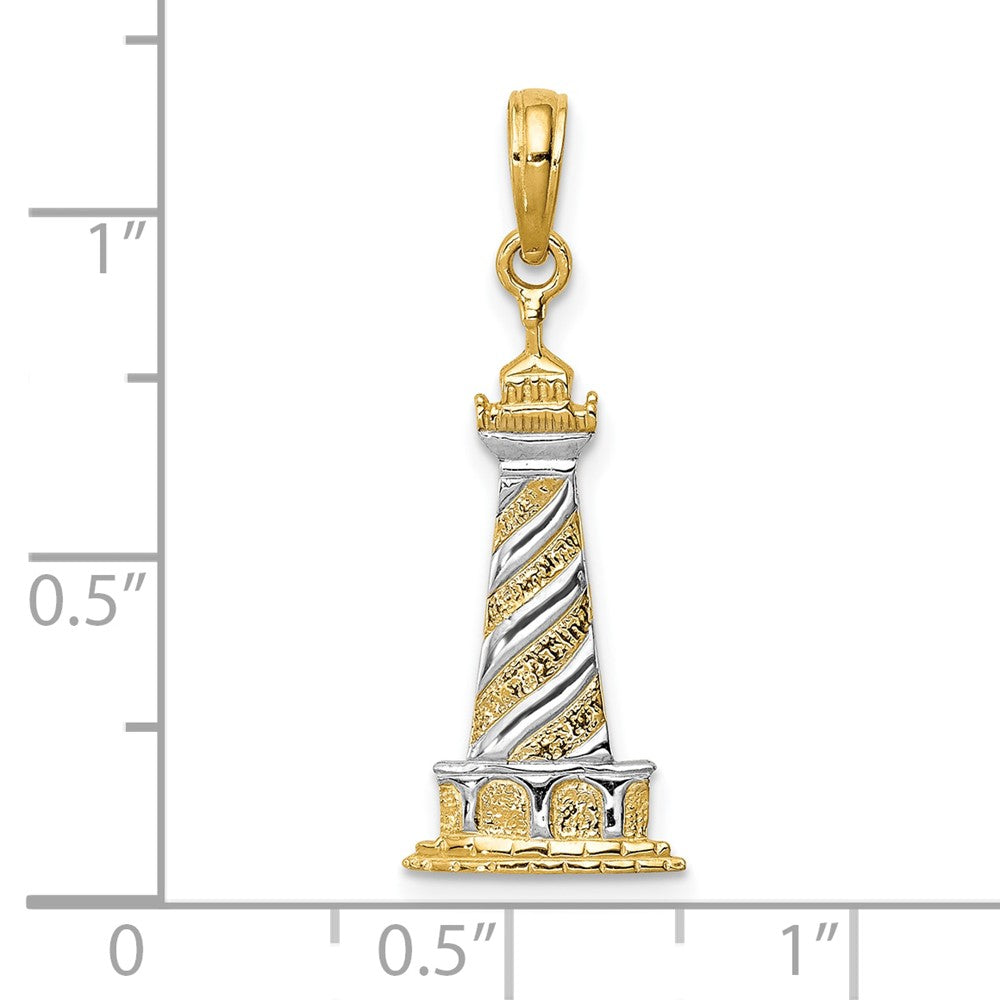 10K Gelb mit Rhodium 10K und Rhodium Cape Hatteras Leuchtturm Anhänger