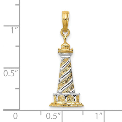 10K Gelb mit Rhodium 10K und Rhodium Cape Hatteras Leuchtturm Anhänger