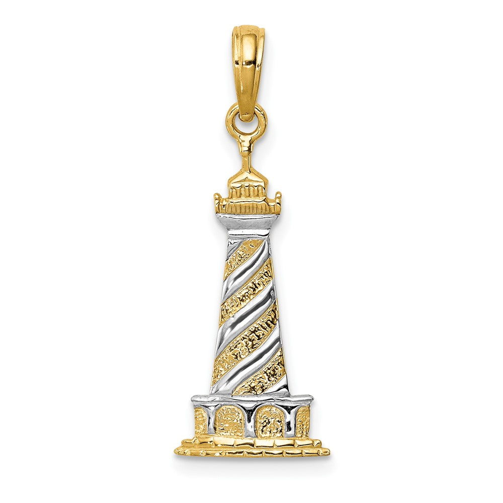 10K Gelb mit Rhodium 10K und Rhodium Cape Hatteras Leuchtturm Anhänger