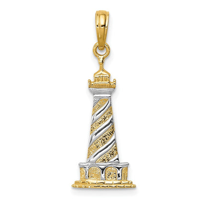 10K Gelb mit Rhodium 10K und Rhodium Cape Hatteras Leuchtturm Anhänger
