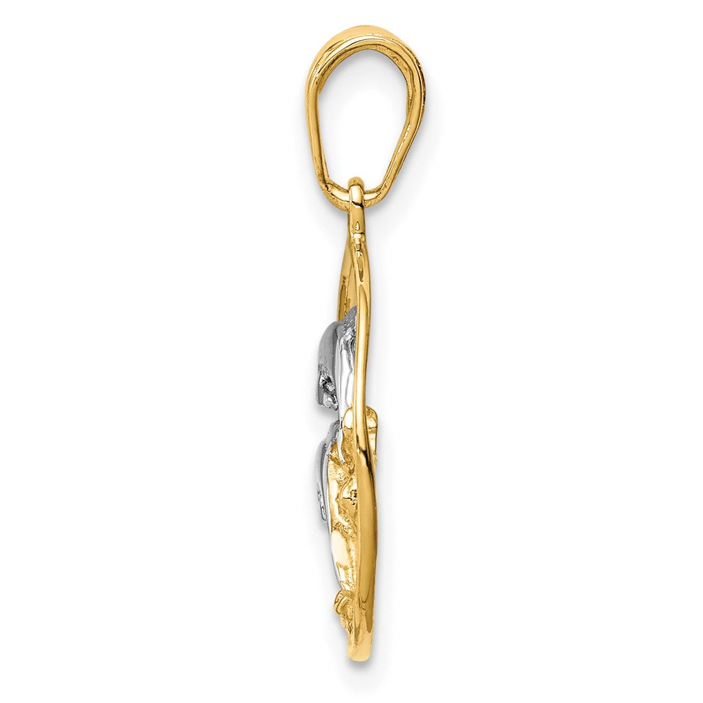 10K Gelb mit Rhodium 10K Doppelt Dophins Charm