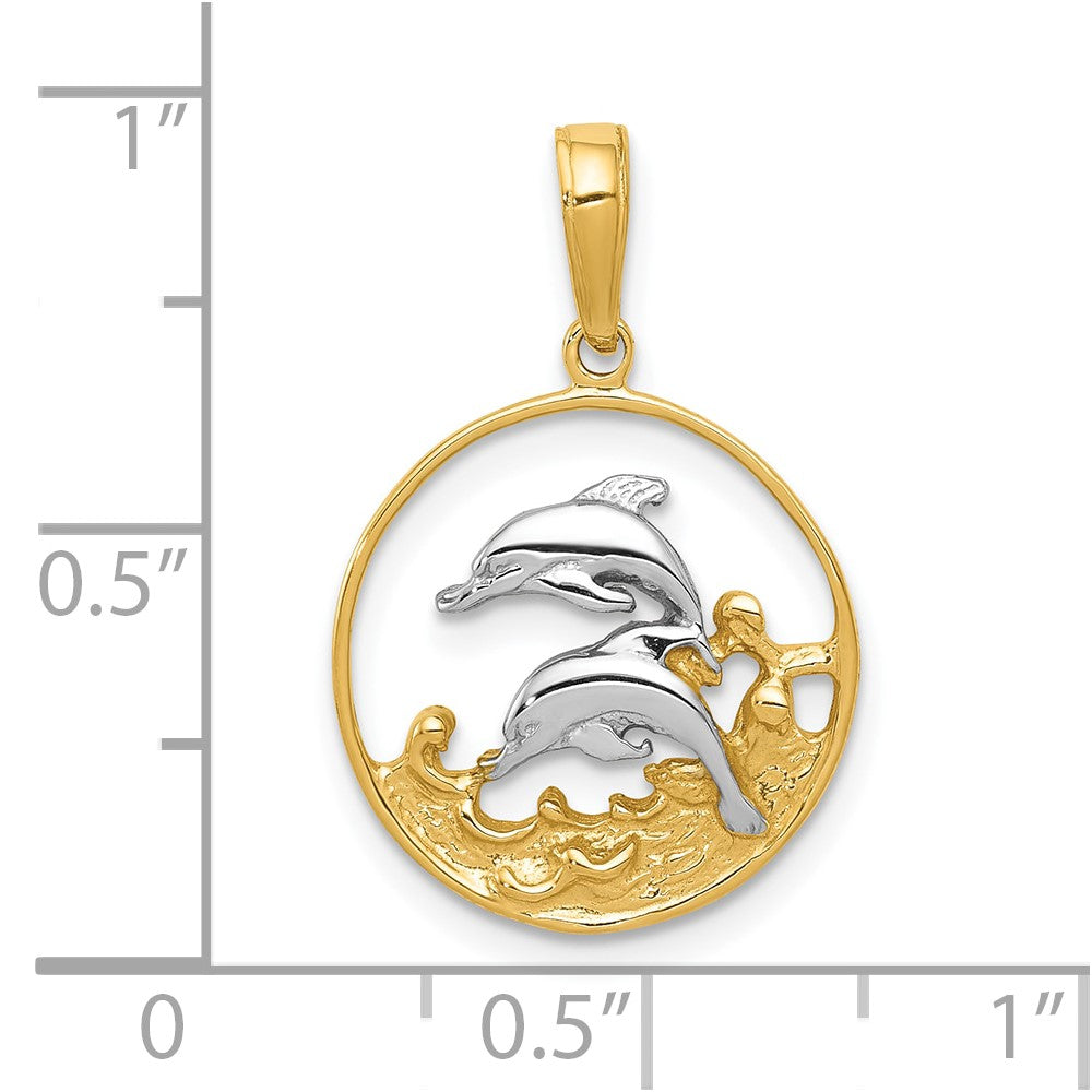 10K Gelb mit Rhodium 10K Doppelt Dophins Charm