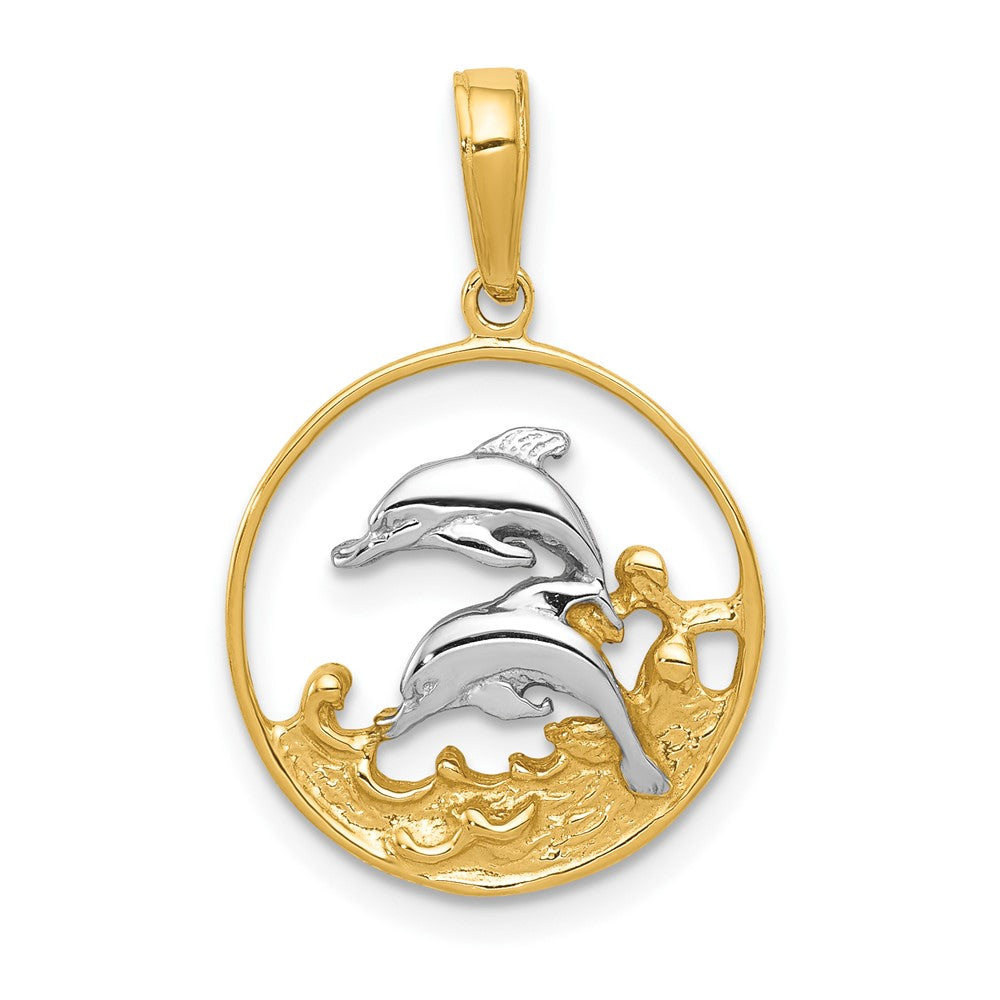 10K Gelb mit Rhodium 10K Doppelt Dophins Charm