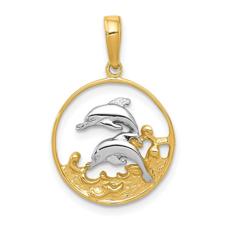 10K Gelb mit Rhodium 10K Doppelt Dophins Charm