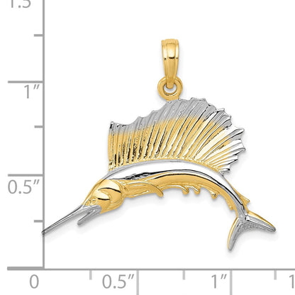 10K Gelb mit Rhodium 10K & Rhodium Sailfish Anhänger