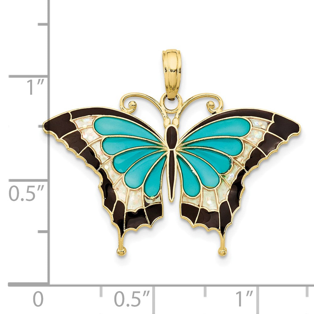 10K Gelbgold 10K Aqua Emailliert Schmetterling Anhänger