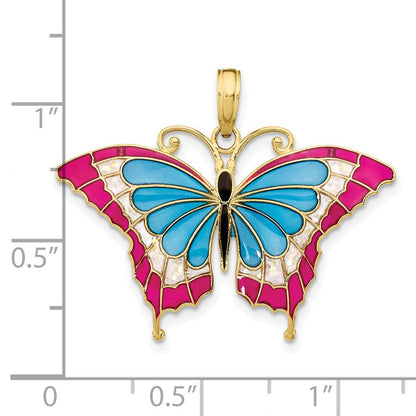 10K Gelbgold 10K Blau & Rot Emailliert Schmetterling Anhänger