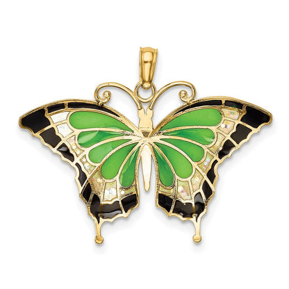 10K Gelbgold 10K Grün Emailliert Butterly Anhänger