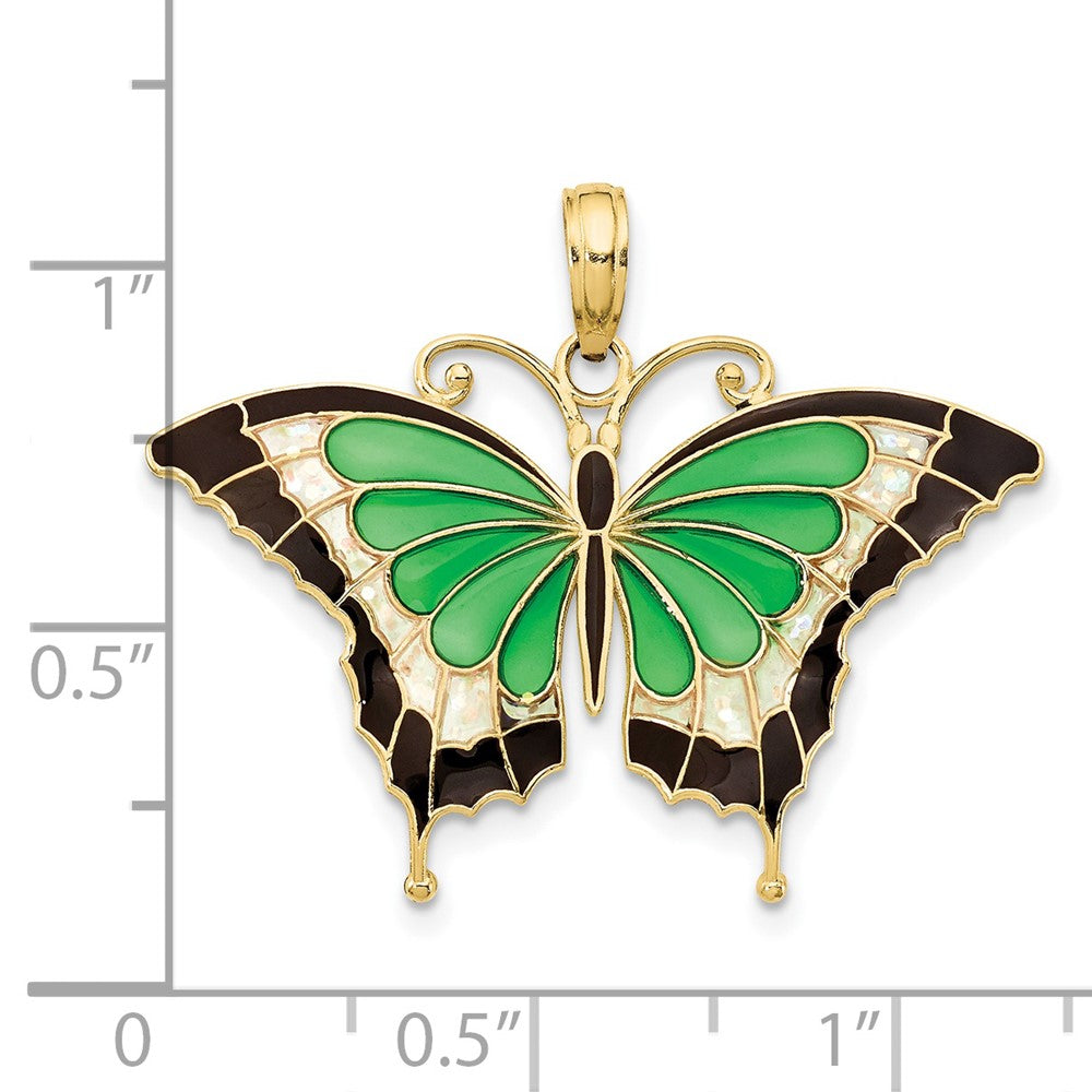 10K Gelbgold 10K Grün Emailliert Butterly Anhänger