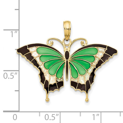 10K Gelbgold 10K Grün Emailliert Butterly Anhänger