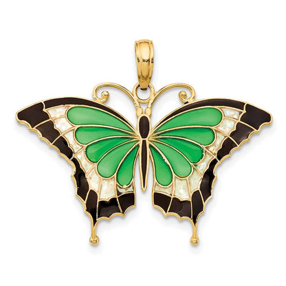 10K Gelbgold 10K Grün Emailliert Butterly Anhänger