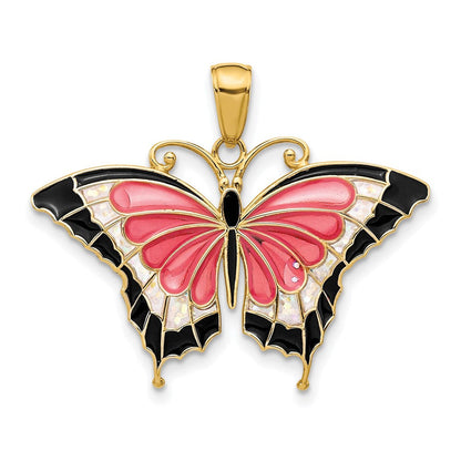 10K Gelbgold 10K Emailliert Schmetterling Anhänger