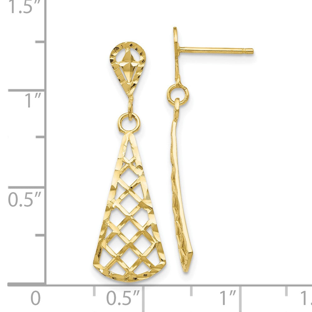 10K Gelbgold 10K Diamantiert Inverted Fan Hängend Stecker Ohrring