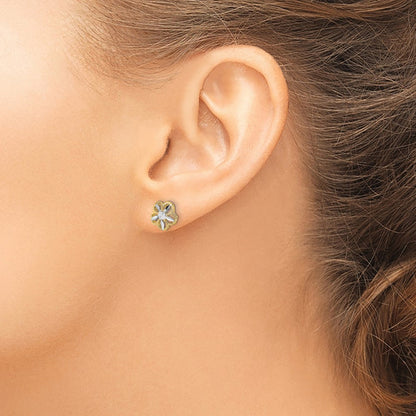 10K Gelb mit Rhodium 10K Diamantiert Blume Ohrstecker
