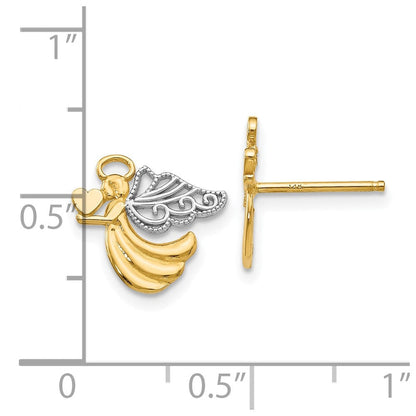 10K Gelb mit Rhodium 10K & Rhodium Engel mit Herz Ohrstecker