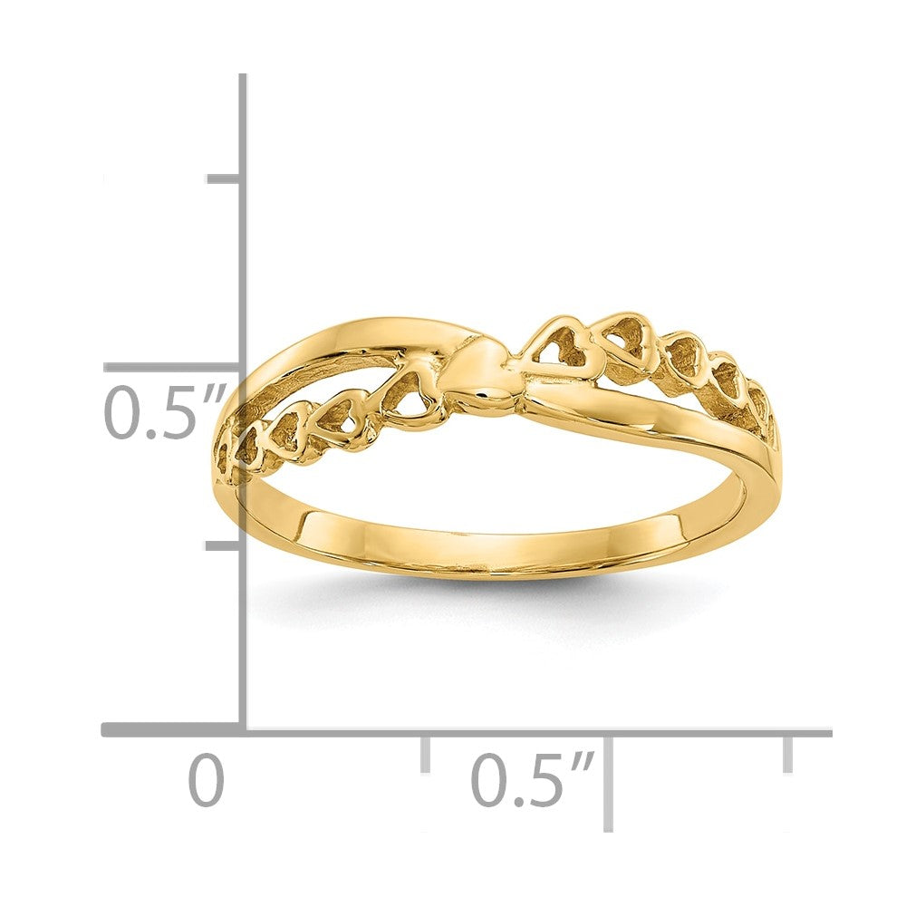 10K Gelbgold 10K Poliert Kreuz Muster Herzen Ring