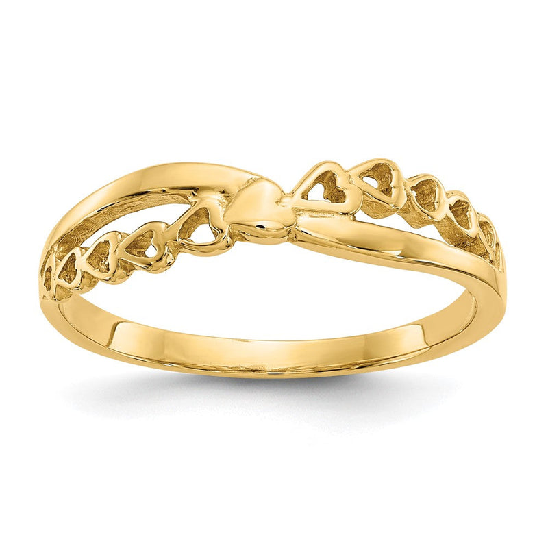 10K Gelbgold 10K Poliert Kreuz Muster Herzen Ring