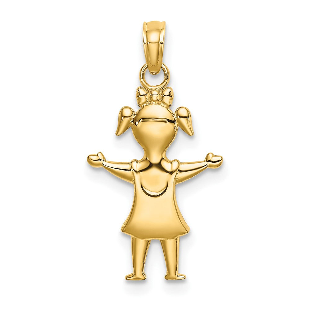 10K Gelbgold Massiv Poliert Mädchen mit Pig-tails Charm